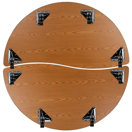 Emma and Oliver 2 Piece Mobile 60" Circle Collaborative Grey Adjustable Activity Table Set Oak {12}