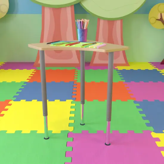 Emma and Oliver Triangular Collaborative Adjustable Student Desk - Home and Classroom Natural {1}