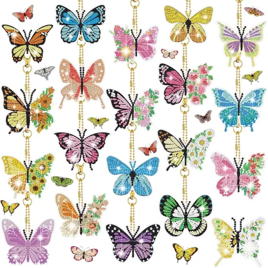 20 Pcs Spring Butterfly Diamond Painting Keychains 5d Flowers Butterflies Diamond Art Keychains Kits for Adults Single Side Floral Key Chain Hanging Ornament for Beginners DIY Crafts Gifts {1}