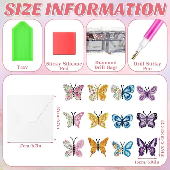 12 Pack Butterfly Diamond Painting Greeting Card Kits Spring Diamond Art Cards with Envelopes Flower Butterflies Shaped 5D Rhinestones Painting Kit for Adults DIY Crafts Friend Birthday Gifts {4}