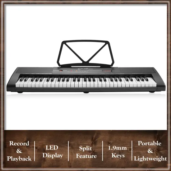 Ashthorpe 61-Key Digital Electronic Keyboard&nbsp;Piano, Beginner Kit with Stand, Bench, Headphones, Mic and Keynote Stickers {4}