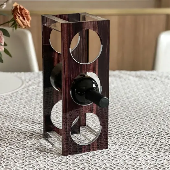 Lucite Wood Look Wine Holder {1}