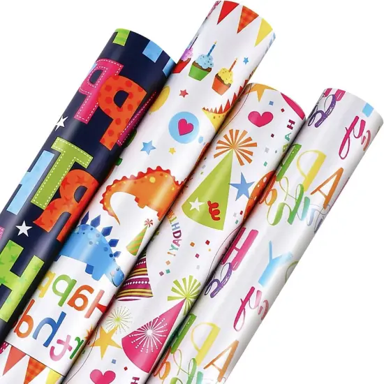 Birthday Wrapping Paper,Birthday Gift Wrapping Paper,Wrapping Paper Roll,Mini Roll-4 Roll-17 inch X 120 {1}