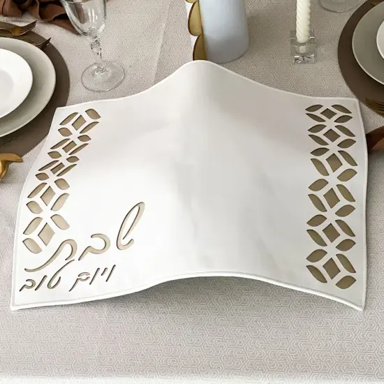Leatherette Challah Cover with Laser Cut Design Silver {6}