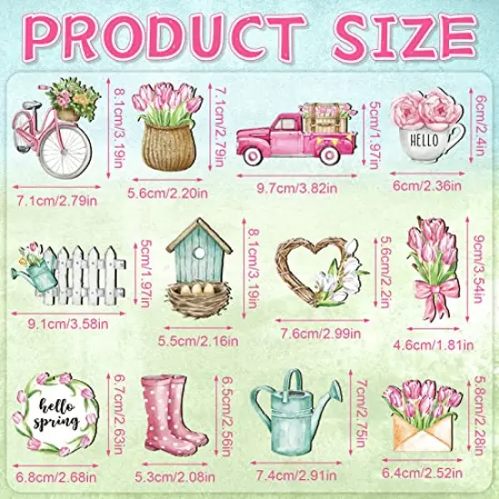 36 Pcs Spring Flower Wooden Ornaments Sunflower Tulip Lavender Tree Decoration Floral Gnome Hanging Wood Cutout Pastel Spring Decor for Home Small Tree Party(Sweet Spring) {4}