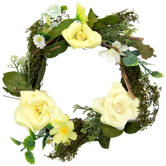 Northlight Mini Rose and Foliage Artificial Spring Wreath - 7" - Yellow {3}