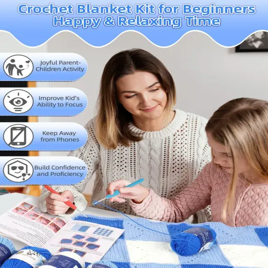 Crochet Blanket Kit - Blue White Mixed {3}