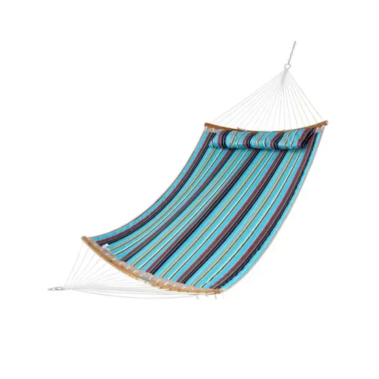 2-Person Outdoor Hammock with Pillow &ndash; Polyester Fabric, Bamboo Spreader Bars Blue {7}