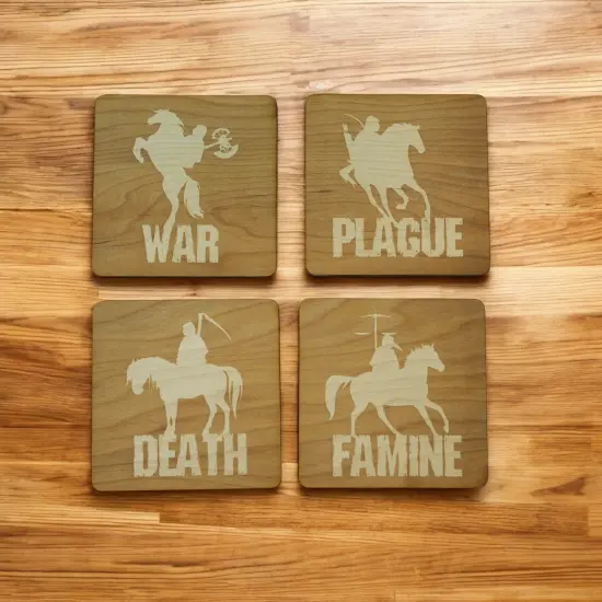 4 Horsemen Wood Coaster Set of four 4x4in Raw Wood {2}