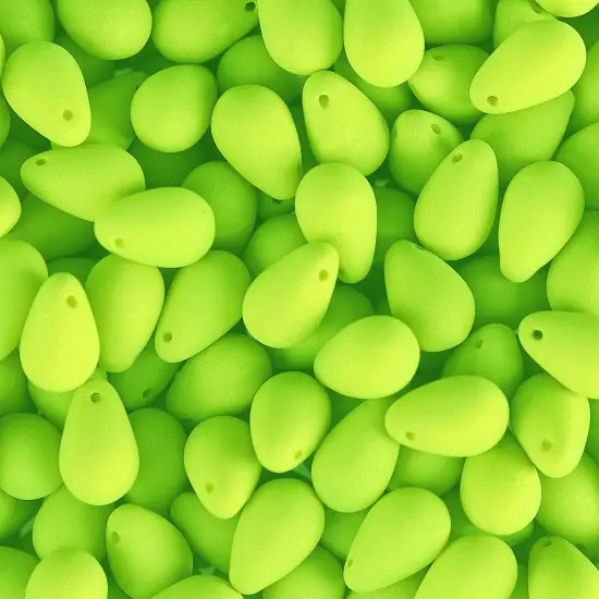 John Bead 114pcs 6x9mm Czech Glass White Alabaster Velvet Drop Bead Strands Lime {1}