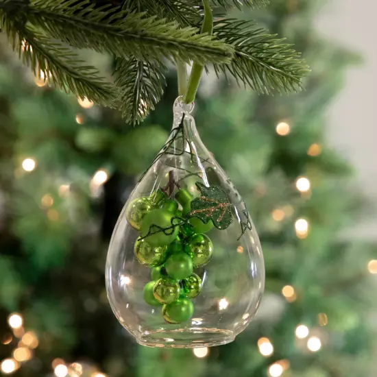 Northlight Set of 2 Green and Red Grape Clusters in Teardrop Cloche Christmas Ornaments 6" (152mm) {3}
