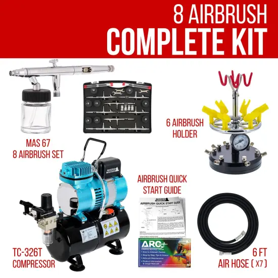 8 HI-FLOW All-Purpose Precision Dual-Action Siphon Feed Airbrushes with High Performance Airbrush Air Compressor with Air Storage Tank {2}