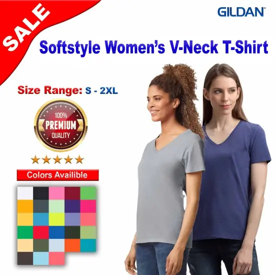 Gildan&reg; Short Sleeve Softstyle Women&rsquo;s V-Neck T-Shirt Azalea {3}