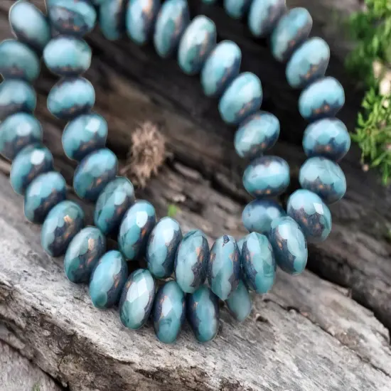 *25* 6x8mm Bronze Washed Blended Larimer Blue Opaline Fire Polished Rondelle Beads {2}
