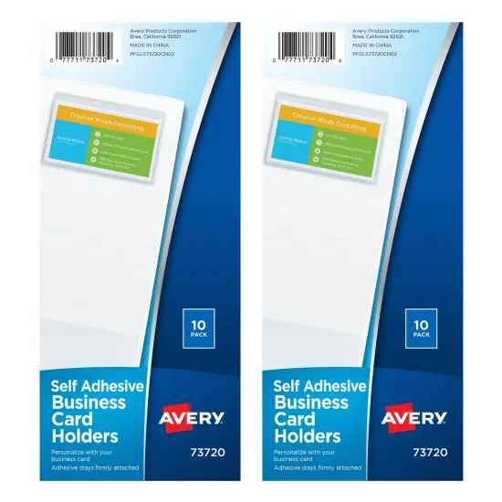 Avery Clear Self-Adhesive Business Card Holders, Top Load, Holds 3.5" x 2" Cards, 10 per Pack, 2 Packs, 20 Card Holders Total (01675) {1}
