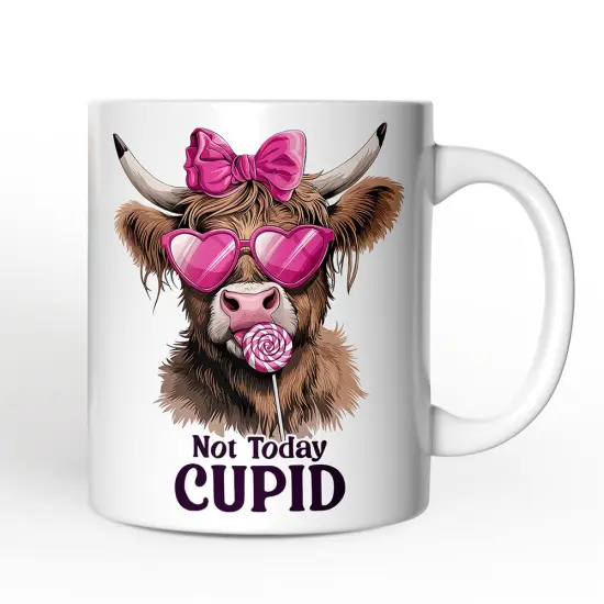 Valentines Highland Cow Mug, Not Today Cupid Funny Cow Lover Gift {1}