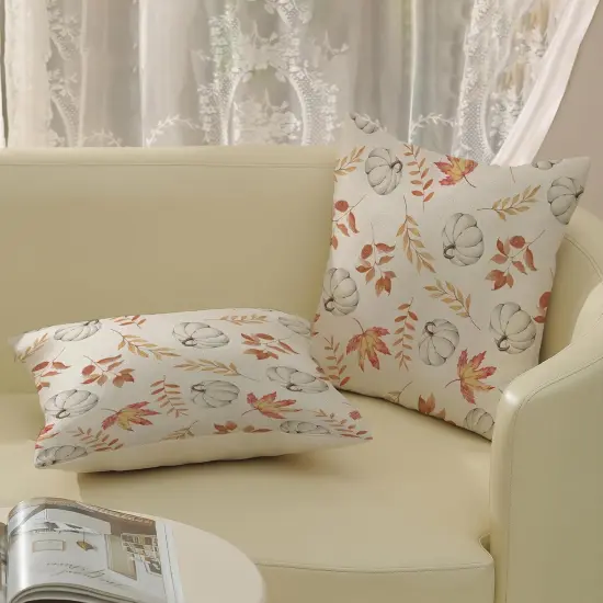 2 Pcs Pumpkin Maple Leaves Fall Pillow Covers 18x18 Inch {5}