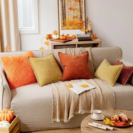 Pack of 2 Fall Burnt Orange Throw Pillow Covers 18x18 Inch {4}