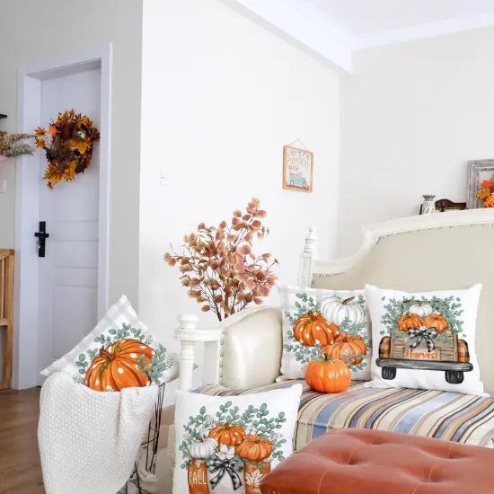 Set of 4 Fall Pumpkins Throw Pillow Covers 20x20 Inch {3}