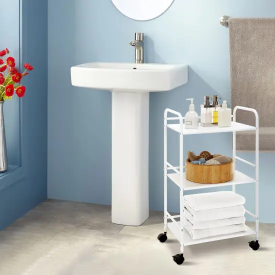 3-Tier Rolling Utility Cart &ndash; Metal Storage Organizer with Wheels White {4}