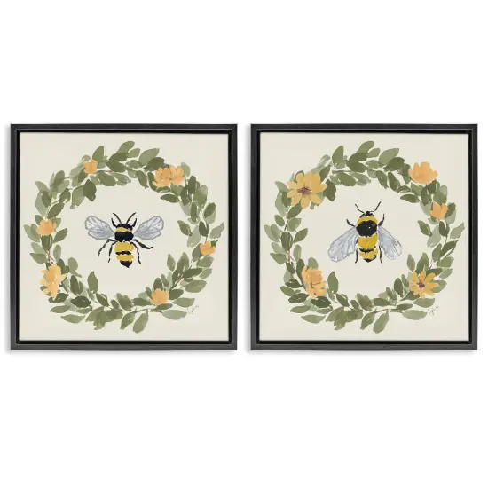 Stupell Industries Bumble Bees in Round Wreaths 2pc Floating Frame Set By Lucille Price {1}