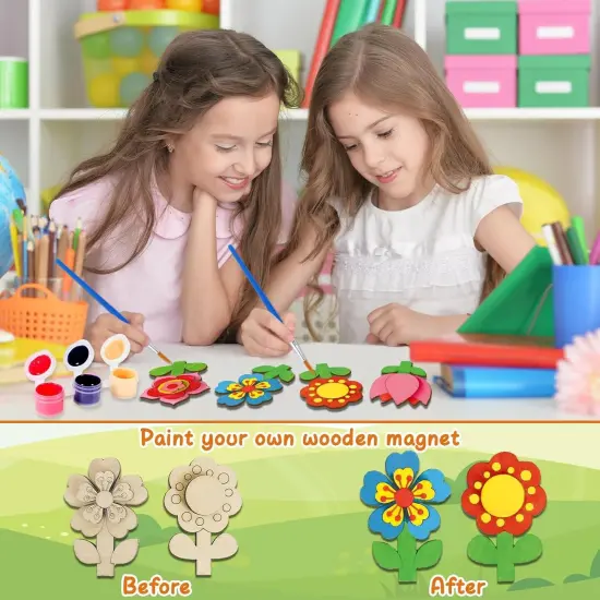 16 Sets Flower Spring Crafts Kit Wooden Fridge Magnets {4}