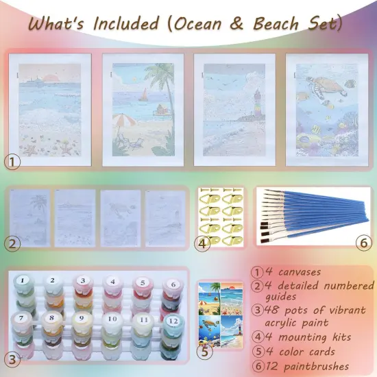 4 Pack,,Ocean Landscape Paint by Number ( 8"X12") {4}