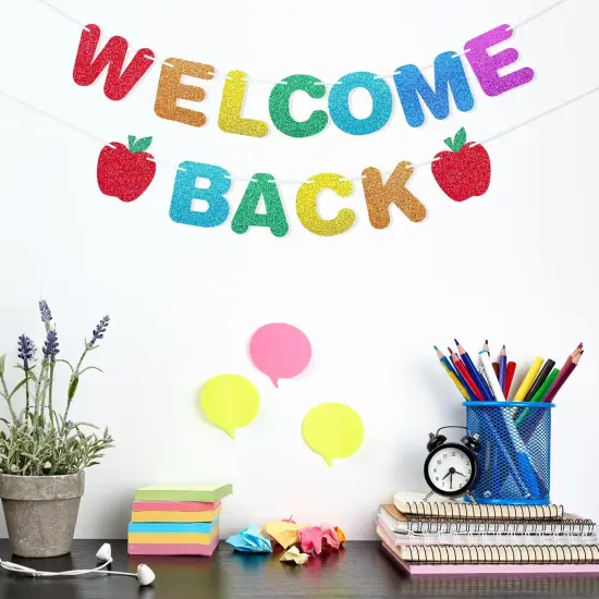 Glitter Welcome Back Banner Back to School Decorations {3}