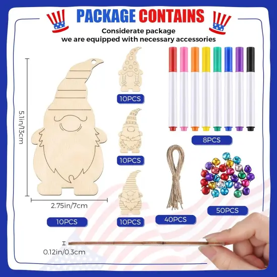 20 Sets 4th of July Unfinished Wooden Gnome Ornaments {2}