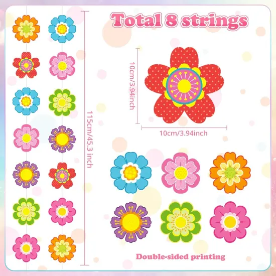 8 Pcs Summer Flower Party Decorations Colorful Flower Paper Garlands {2}