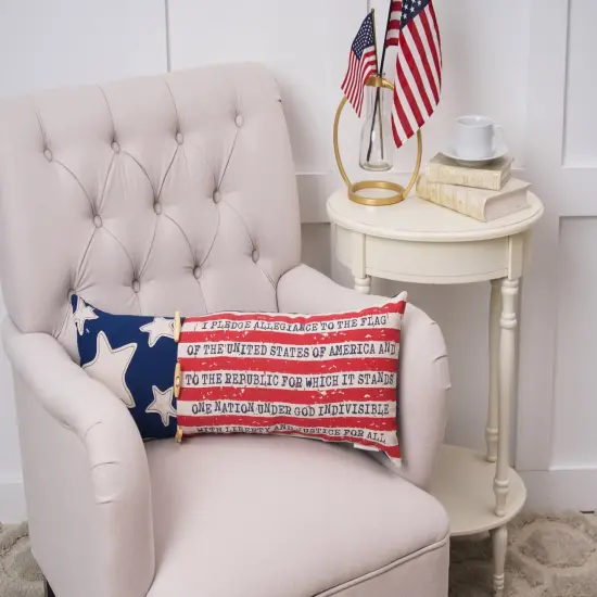 Patriotic "I Pledge Allegiance to the Flag" Embroidered Accent Pillow, 10" x 28" {4}