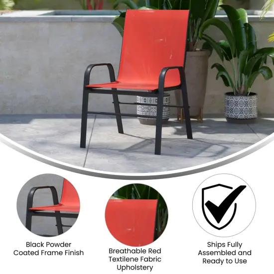 Merrick Lane Set of 4 Manado Series Metal Stacking Patio Chairs with Flex Comfort Material Red {4}