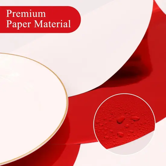 50 PCS Red Paper Placemats Round Place Mats Shiny Mirrored Disposable Paper Charger Doilies Tablemats for Christmas Valentines Party Birthday Wedding Dinner Table Decor {3}