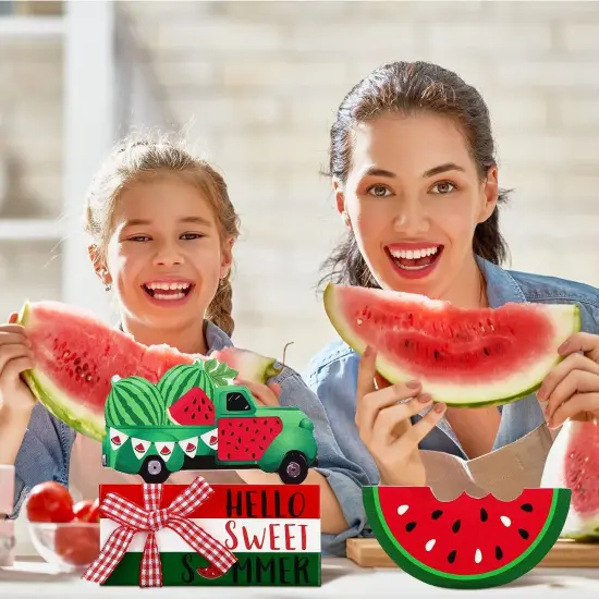5 Pcs Watermelon Table Decorations Summer Tiered Tray Decor Mini Wooden Decorative Books Stack with Twine with Wood Truck Sign for Home Kitchen Shelf Tabletop Centerpieces {5}
