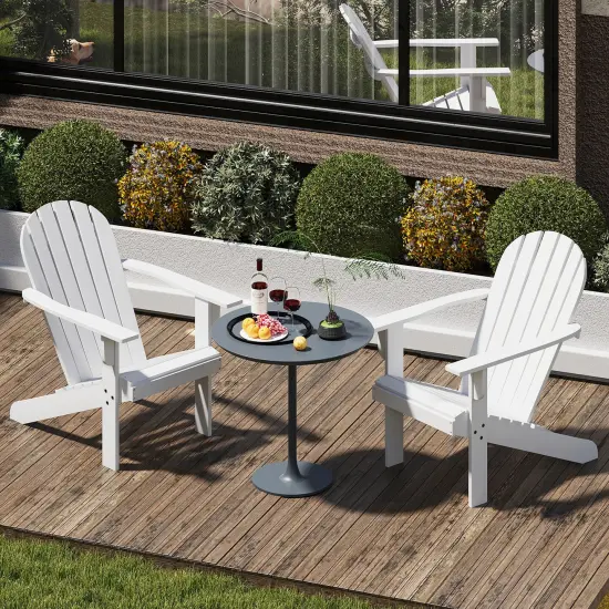 Acacia Wood Lounge Patio Adirondack Chair with Slatted Seat and High Inclined Backrest White {3}