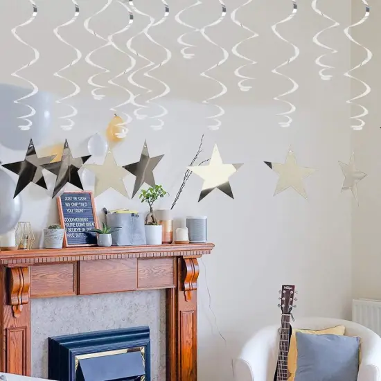 Silver Star Hanging Swirl Party Decorations {5}