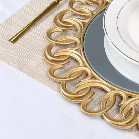 Gold Dinner Plates Set of 6, Mirror Chargers With Entwined Swirl Rim, Round Chargers for Table Setting, Wedding {5}