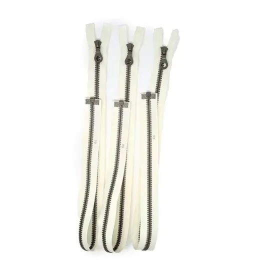 Off White Molded Plastic Jacket Zipper with Brown Teeth 25 Inches {1}