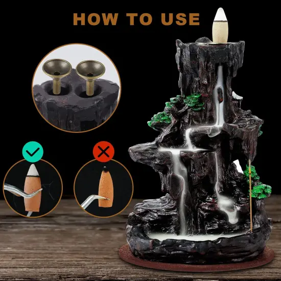 Incense Burner, Backflow Holder Waterfall 2 Sides, with 120 Cones, 30 Sticks, Aromatcherapy Ornamen {4}