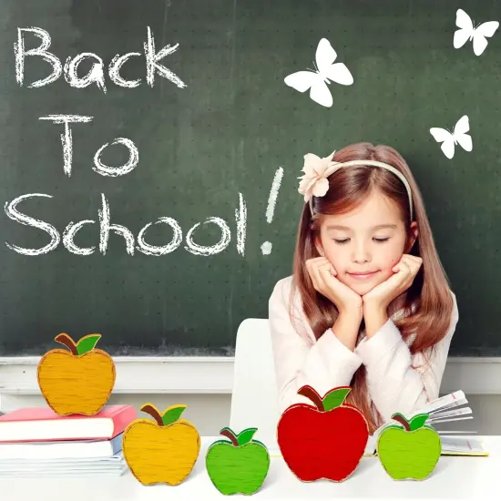 5PCS Back to School Decorations Wooden Apples Signs {3}