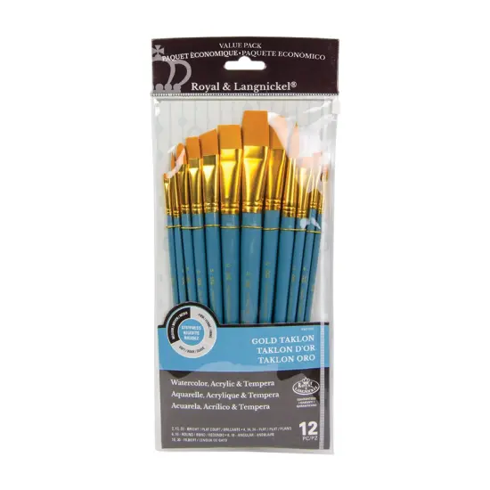 RSET-9305 | 12pc Golden Taklon Long Handle Variety Brush Set {1}