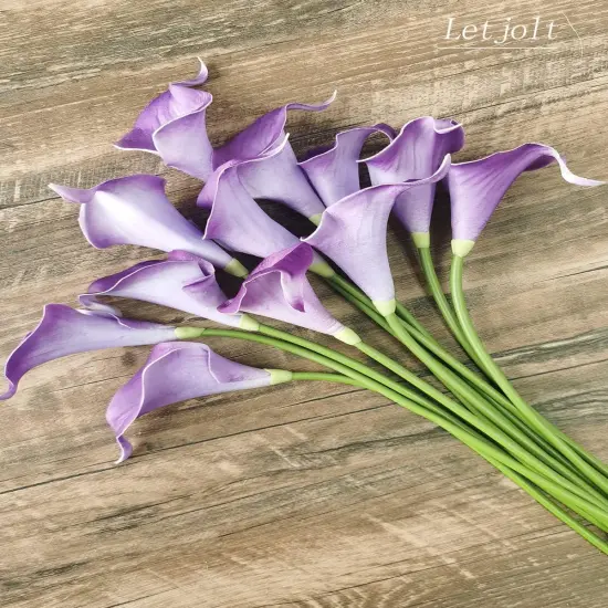 Calla Lily Purple Artificial Flowers 12Pcs Table Flower Decor Faux Calla Lilies Bouquet for Wedding Bride Shower Home Decoration, Purple {2}