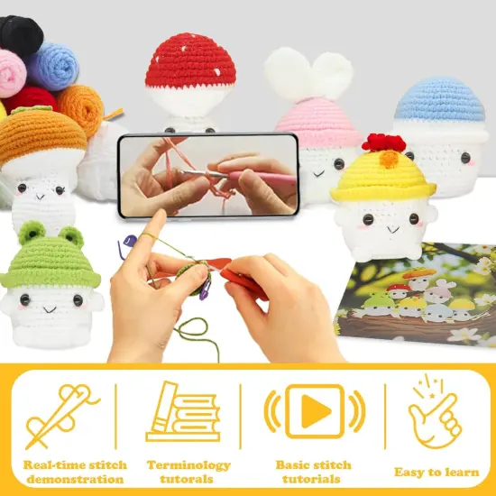 7 pcs Mushroom Crochet Kit for Beginners {4}