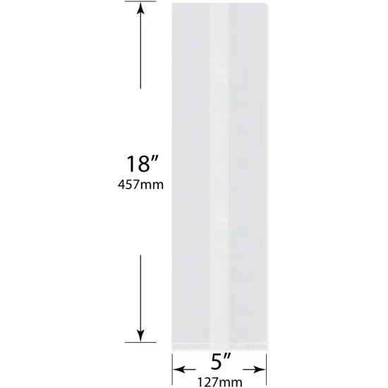 Plymor 5" x 4" x 18" (Pack of 100), 1 Mil Gusseted Plastic Bags {3}
