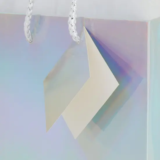 20-Pack Small Metallic Gift Bags with Handles, 5.5x2.5x7.9-Inch Paper Bags with Foil Coating, White Tissue Paper Sheets, and Tags for Small Business (Holographic) Silver {3}