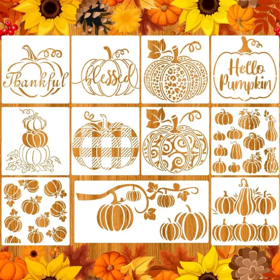 11 Pieces Fall Painting Stencils Autumn Stencil (Pumpkins,8 x 8 Inch, 6 x 12 Inch) {1}