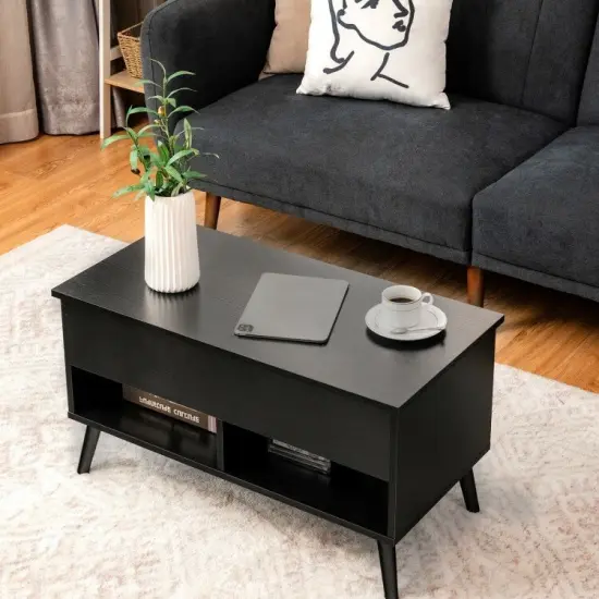 Mid-Century Lift-Top Coffee Table Sofa Laptop Desk in Wood Finish Black {4}