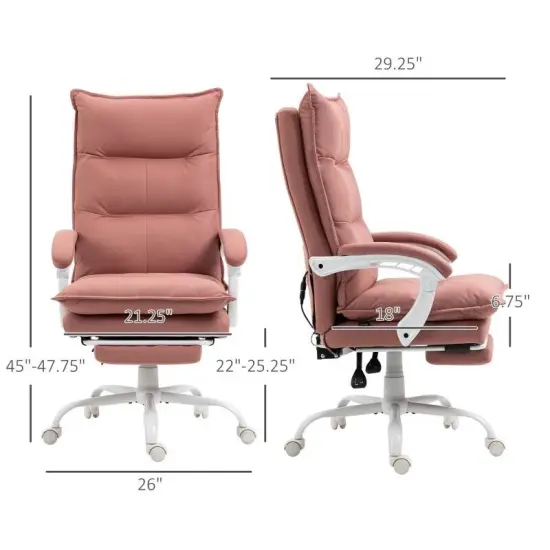 Double Padded Executive Massage Heated Office Chair with Remote Control Lumbar Heating and Footrest Salmon {2}