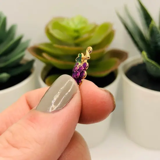 Purple and Gold Grape Bunch Wine Charms, 17x10mm {4}