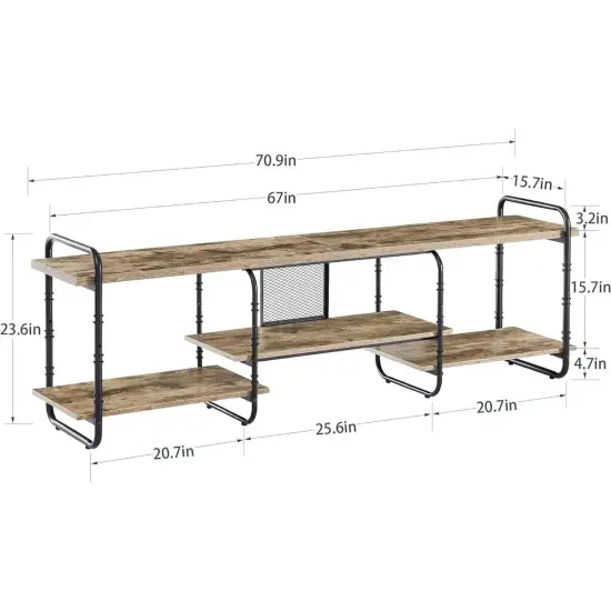Large Modern Engineered Wood TV Stand with Metal Frame and 4 Storage Shelves for TVs Up to 75 Inch Grey {3}
